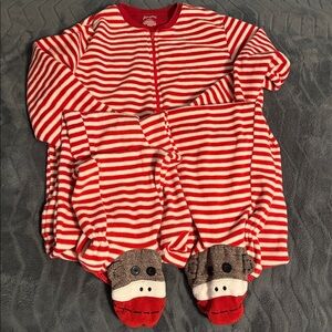 Nick & Nora Adult Large  sock monkey red striped onesie